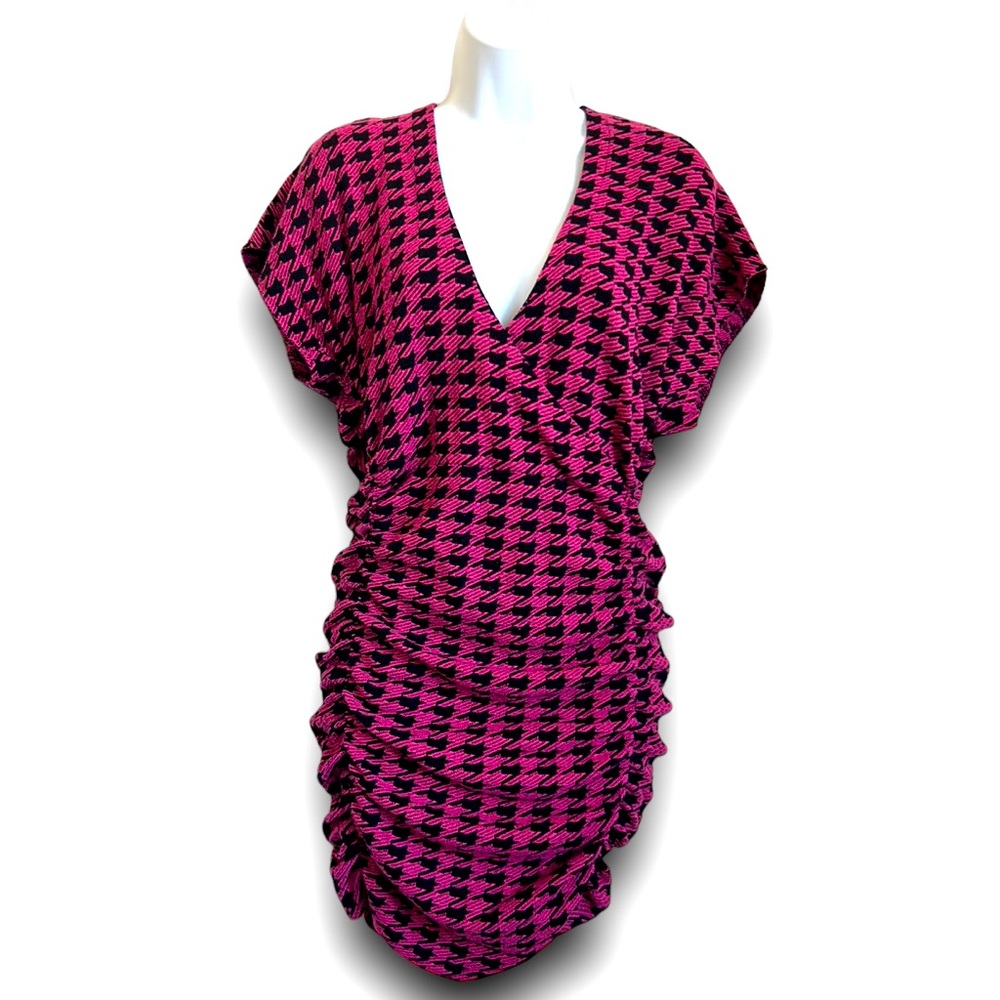 ZARA Ruched Houndstooth Sweater Dress